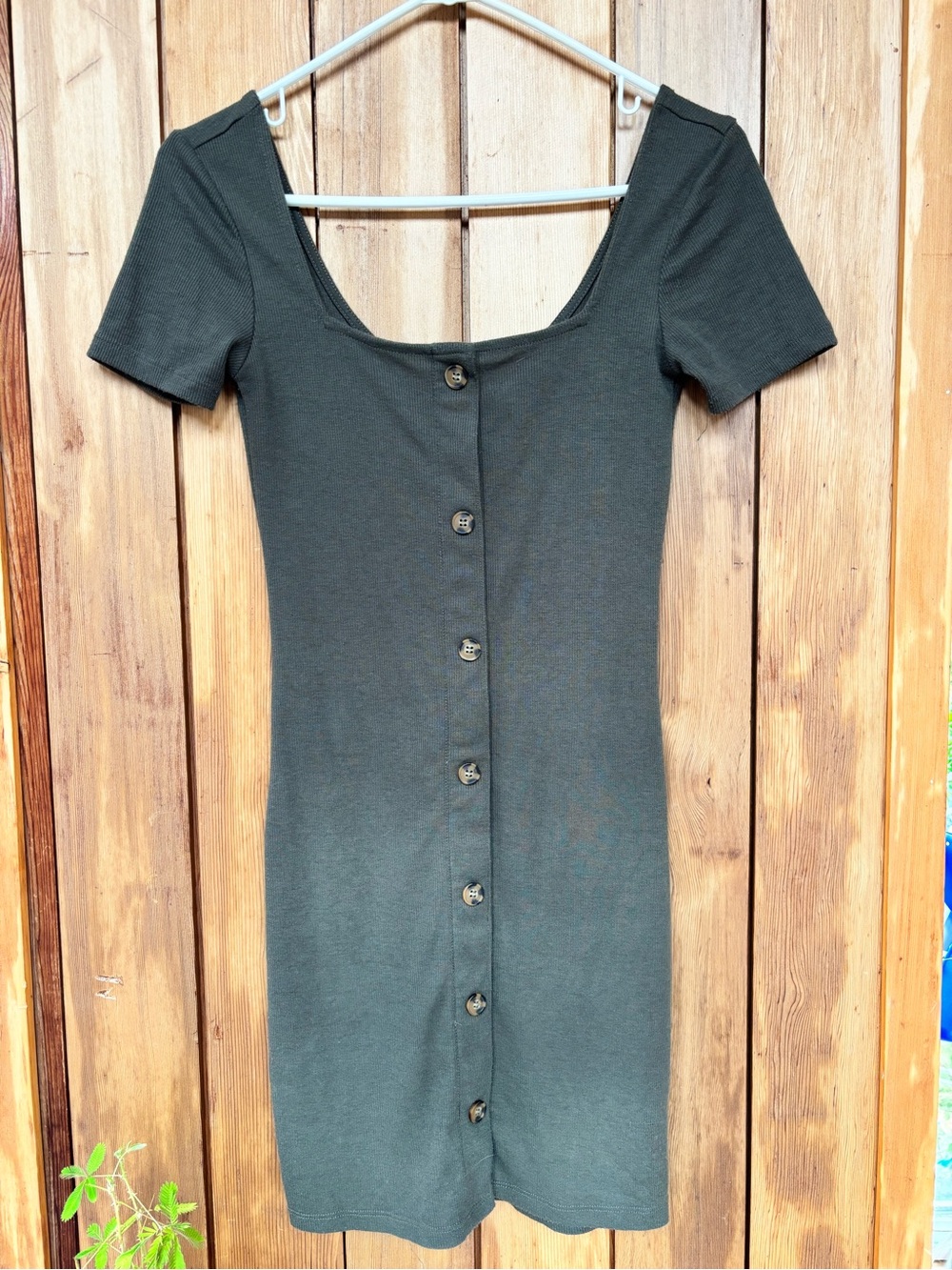 Divided by H&M Olive Green Scoop Neck Button-Front Mini Dress